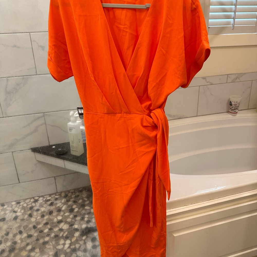 Elegant Orange Wrap Dress